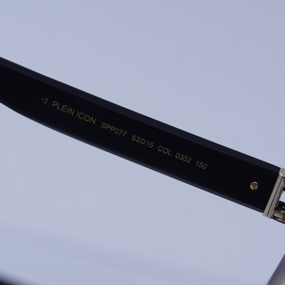 Philipp Plein SPP077M 0302 Sunglasses Black/Gold Aviator Frame, Grey Lenses - Picture 9 of 10